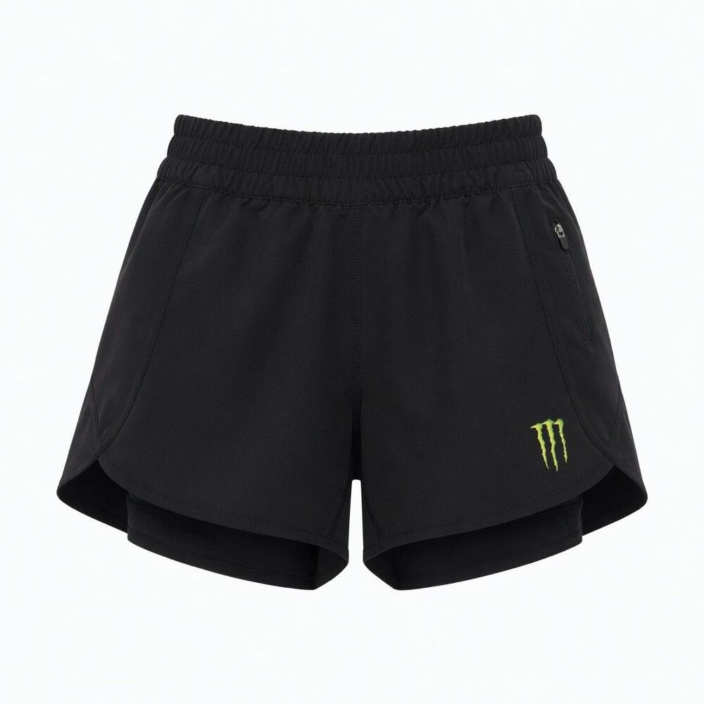 Monster Energy Athletic Shorts Womens Sz M Black Green Claw Logo Performance EUC